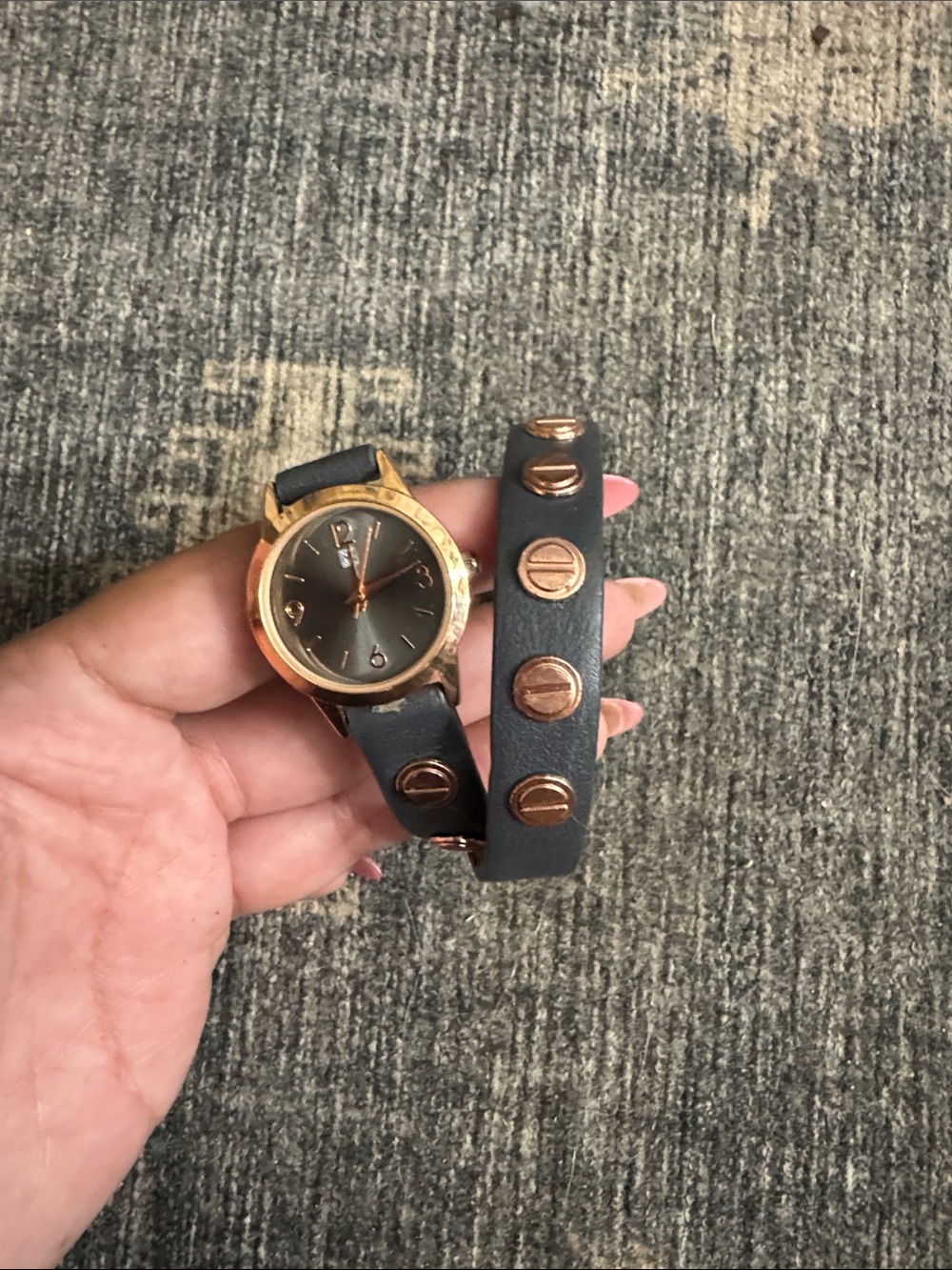 Wrap Leather Strap Watch with Rose Gold Dial - Women Accessories
